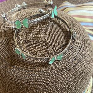 Elegant Silver and Green Butterfly Bangle Set